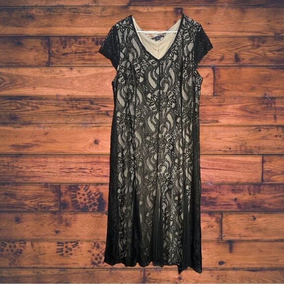 Candalite Women’s Black Lace & Tan Maxi Dress 3X - Picture 1 of 4